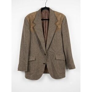 Pendleton Wool Blazer MADE in USA Mens Size 42 Western Brown Suede Elbow Patches